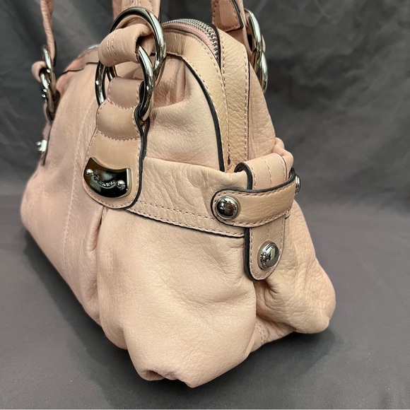 B.Makowsky Pale Pink Pebble Leather Medium Shoulder Bag Purse Silver Pockets EUC - Picture 6 of 16